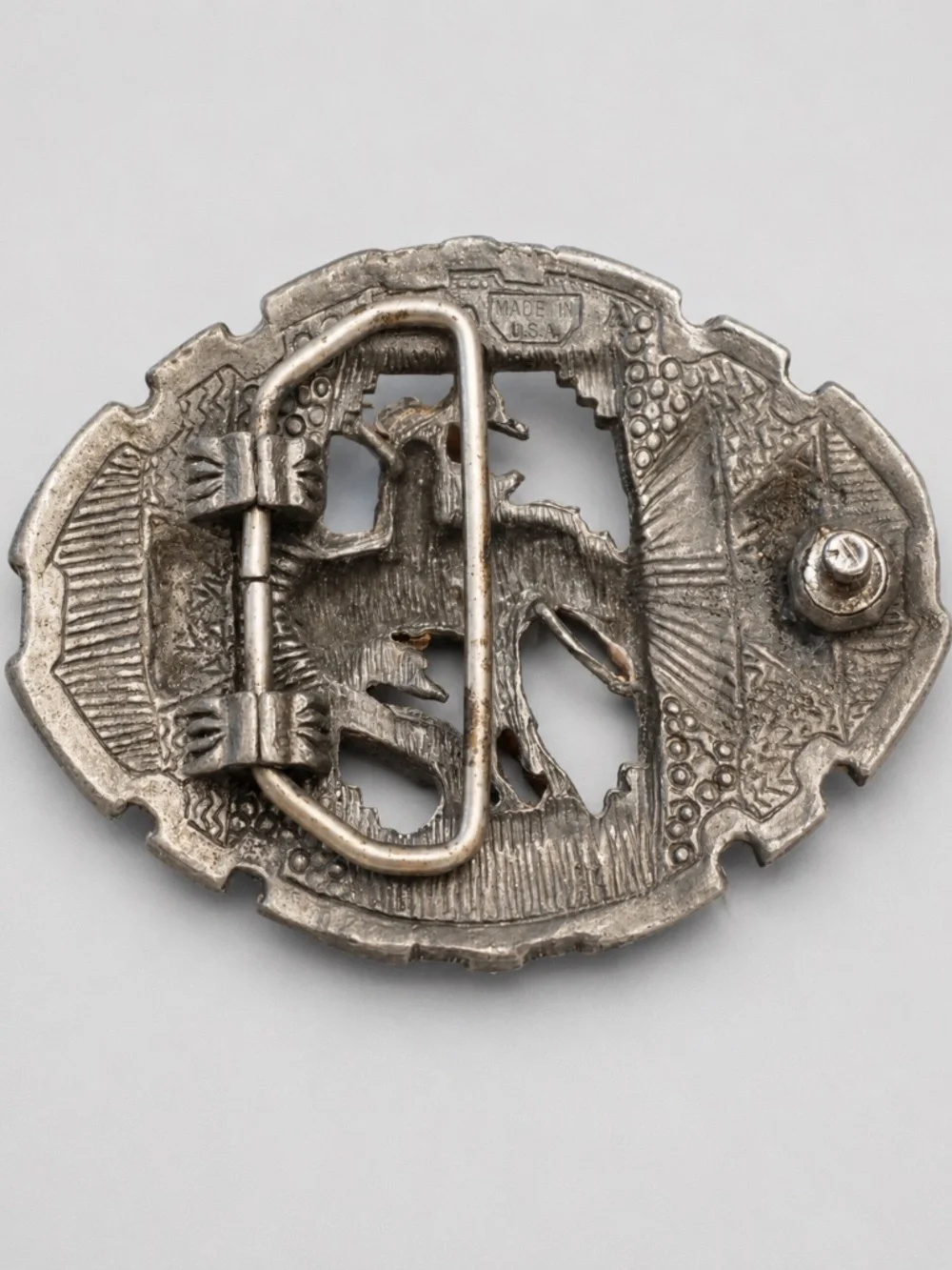 Vintage 1995 EJC End of the Trail Pewter Belt Buckle USA 3.5x2.5